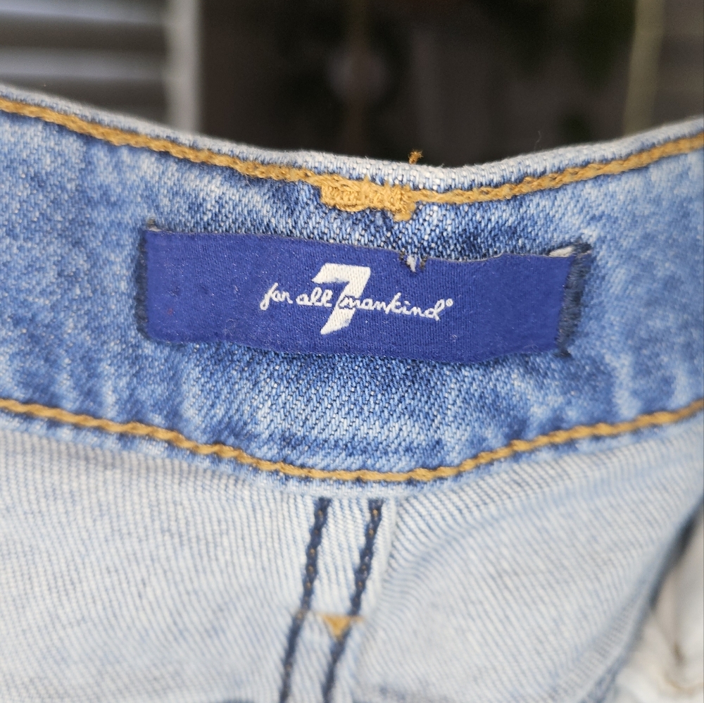 7 For All Mankind High Waist Button Fly Distressed Straight Leg Jeans - Picture 4 of 9